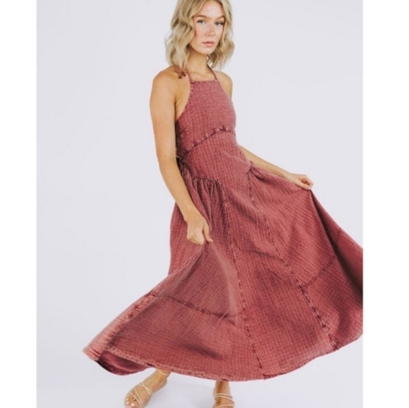 Free People Boho Mind Over Matter Midi Dress in Burnt Sienna Size Medium - Picture 2 of 16